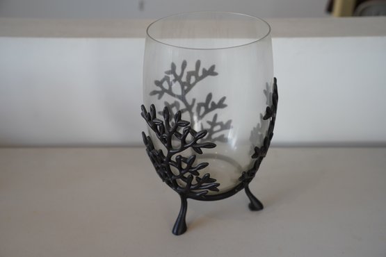 Coral Reef Design Footed Base Clear Glass