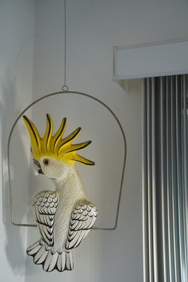 Plaster Signed And Made In Mexico Perched Cockatoo Hanging Decoration