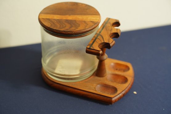 Vintage 3 Spot Pipe Holder With Tobacco Jar