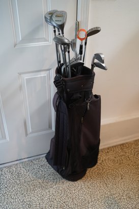 Lot Of Gold Clubs And Golf Bag