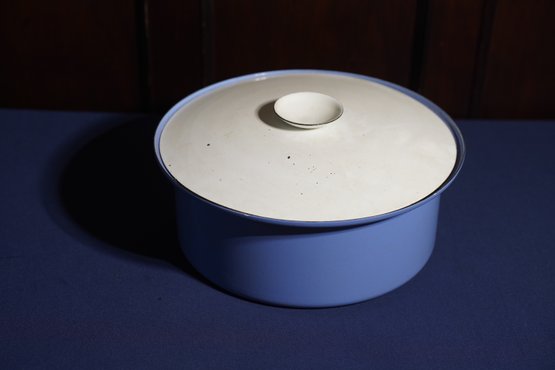 Vintage Blue Colored Enamel Cast Iron Pot With Lid