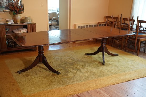 Stunning Antique Solid Wood Dining Room Table With Brass Tiger Claw Feet