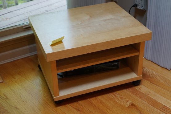 Small Wood TV Console  On Wheels