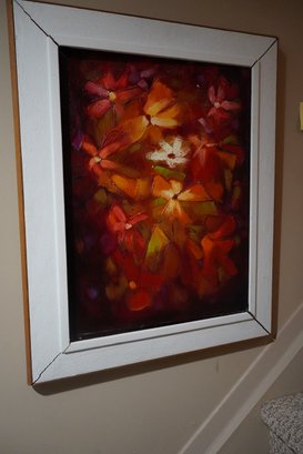 Oil Painting Of Flowers In A White Painted Frame, 25x30.5 Inches