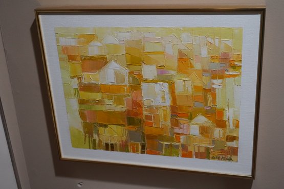 John Black Abstract House Oil Painting, 20.25x16.25 Inches