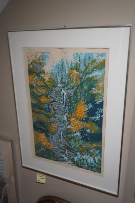 Waterfall Signed Silk Screen #7/52, 30.25x40.25 Inches