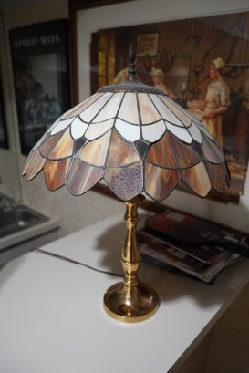 Solid Brass Double Light Stained Glass With Copper Topper (read Info)