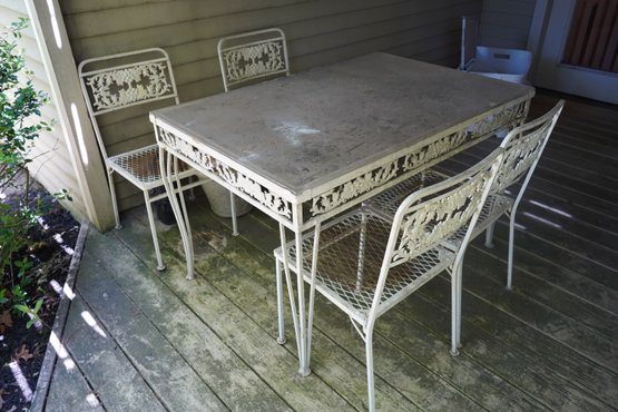 Vintage Wrought Iron Grape Leaf Garden Patio Dining Table With 4 Chairs