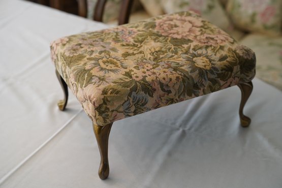 Small Floral Patterned Needlepoint Foot Stool With Brass Legs