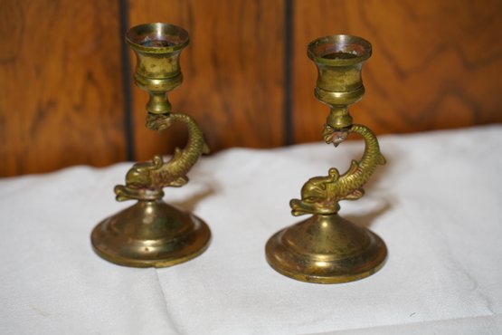Pair Of Vintage Brass Koi Fish Candle Holders