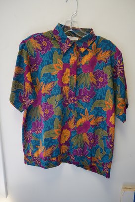 Vintage Alfred Dunner Multi Color Flower Design Women Short Sleeve Shirt Size 12