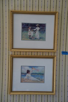 Pair Of Framed Prints  With Gold Colored Wood Frames