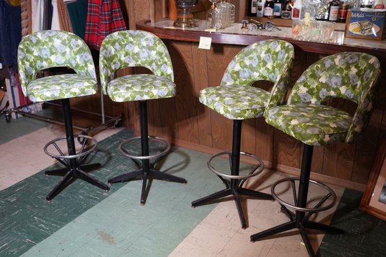 Set Of 4 Floral Print Pattern Cushioned Bar Seats