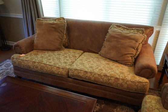 Floral  Brown Tan Cloth Couch