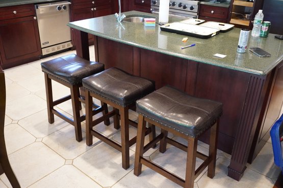 Set Of 3 Stools With Vinyl Wrapped Cushions