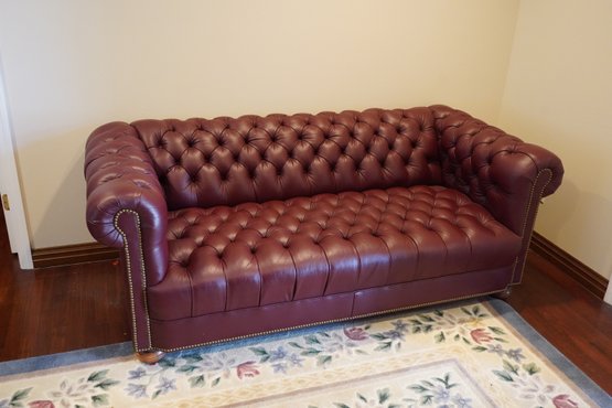 Beautiful Burgundy Chesterfield Style  Tufted Leather Sofa