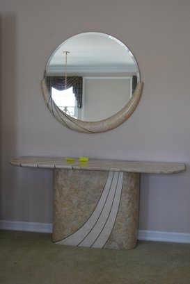 Mid Century Tessellated Marble Console Table With Matching Mirror