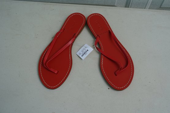 New With Tags J.Crew Bright Red Women Leather Sandals, Size 8