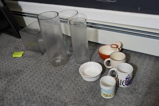 Lot Of Clear Vases And Mugs