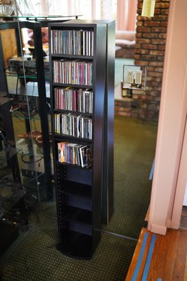Lot Of Cds With Black Wood Cd Rack