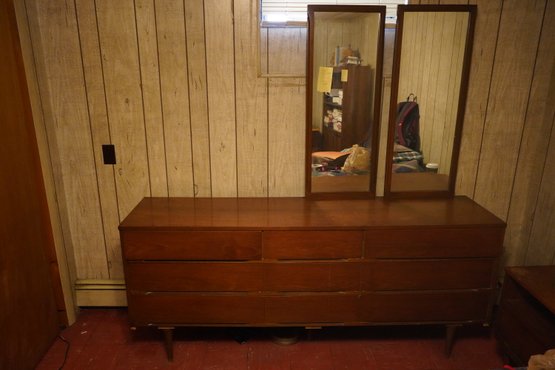 MCM 8 Drawers Long Dresser With Double Top Mirrors