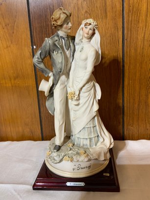 Beautiful G. Armani Porcelain Figurine Of Bride And Groom On Wood Base