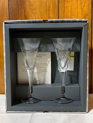 Like New- Waterford Crystal Toasting Pair Of Champagne Flute, The Millennium Collection, New In Box
