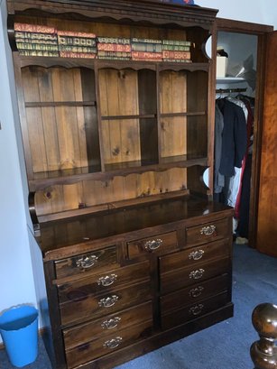 Vintage Wood Bookcase/7-drawer Dresser, 48x19x79