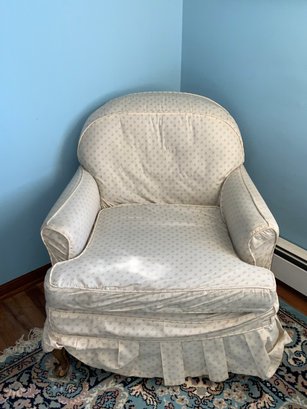 White Floral Pattern Cushioned Arm Chair