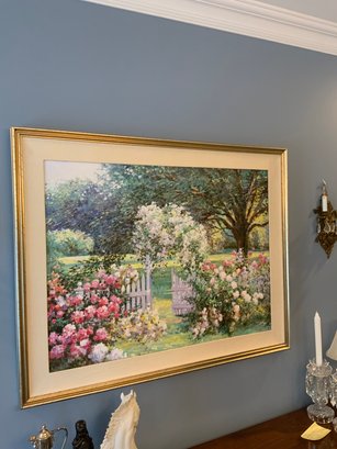Oil On Canvas Garden Scenery Signed By Charles Chan, 38x47.5 Inches