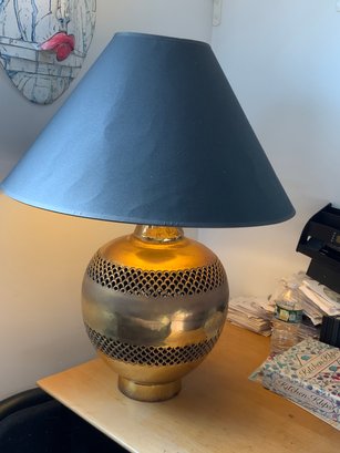 Brass/rustic Table Lamp With Oversized Lamp Shade