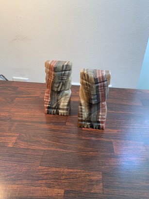 Set Of 2 Vintage Mid-century Carved Aztec Mayan Tiki Stone Book Ends