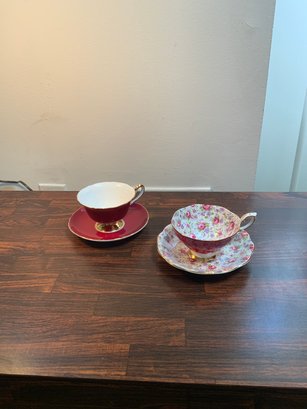Beautiful Pair Of Teacups With Matching Plate