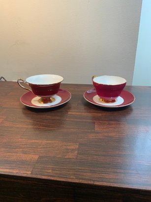 Pair Of Shelley England Teacups With Matching Plates