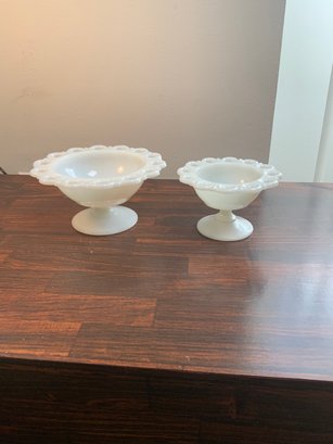 Pair Of Matching Milk Glass Candy Dishes