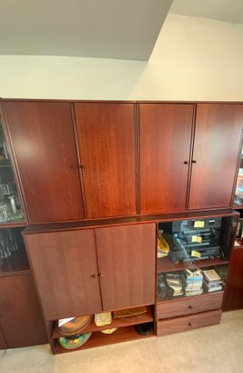 3 Pieces Center Lower Entertainment Center Piece And Upper Storage Cabinets