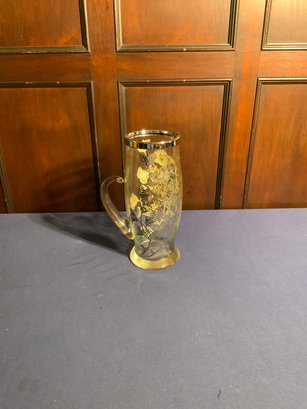 Vintage Gold Etched Glass With Flower Pattern With Silver Trim Glass