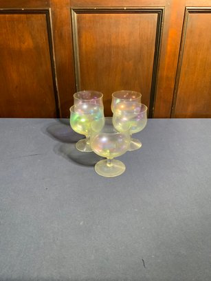 Set Of 5 Elegant Iridescent Hand Blown Wine/cognac Glasses