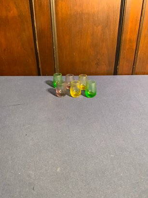 Set Of 6 Vintage Colorful  Hand Blown Shot Glasses