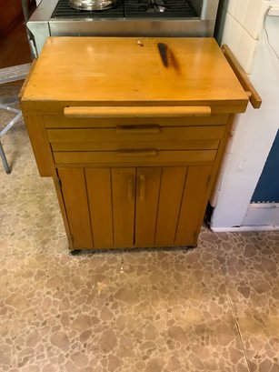 Wooden 2-drawer Kitchen Rolling Cart With 2 Tier Cabinet Storage