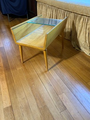 Mid Century Modern Sliding Glass Side Table/ Magazine Rack