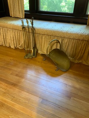 Lot Of Brass Fireplace Tools And Wood Holder