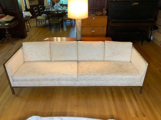 Mid Century Modern Large White Sofa With Wavy Pattern