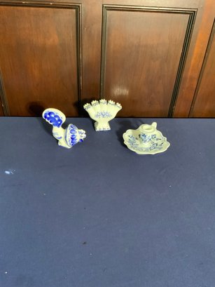 Lot Of 3 Blue And White Porcelain Pieces