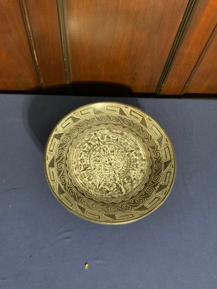 Metal Mayan Calendar Footed Decorative Plate