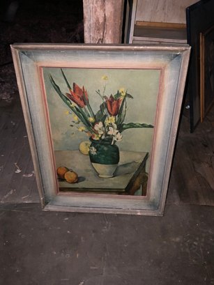 Wood Framed Painting Of Flowers In Vase
