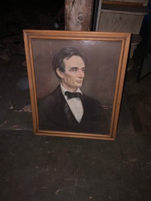 Signed Wood Framed Portrait Of Abraham Lincoln, 19x23.25