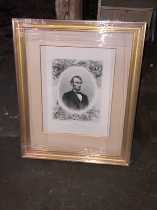 'famous 1864 Lincoln Engraving Of Matthew Brady Photo' With Gold Toned Wood Frame, 23.5x28.75