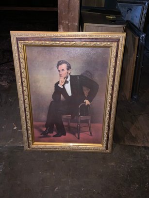 Abraham Lincoln Painting By George PA Healy, 1808-1894 With Gold Toned Wood Frame, 26x35