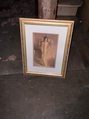 Gold Toned Wood Framed Print Of Jacqueline Lee Bouvier Kennedy, 14.5x19